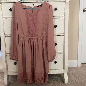 Doe & Rae Elastic Waist Lace Mini Dress L Mauve